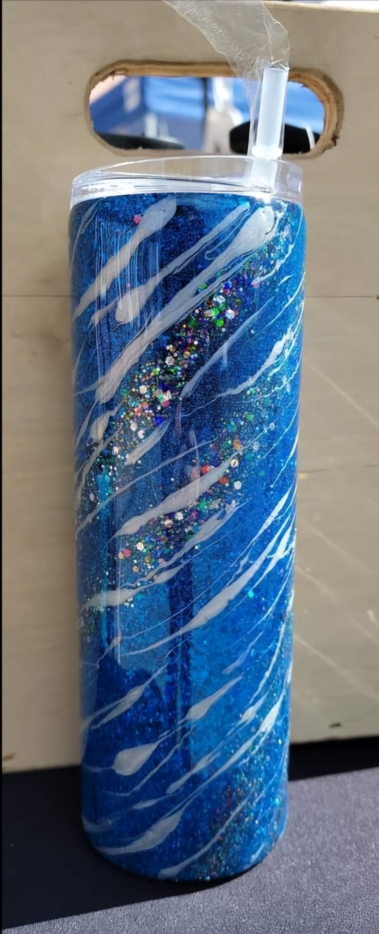 30oz epoxy blue glitter tumbler