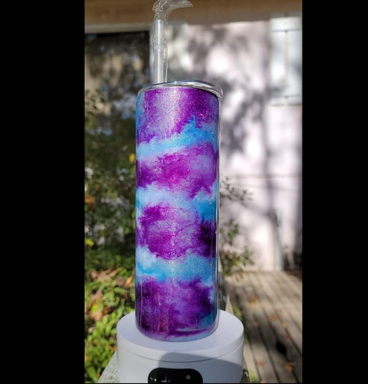 20oz epoxy blue/purple ink glitter tumbler