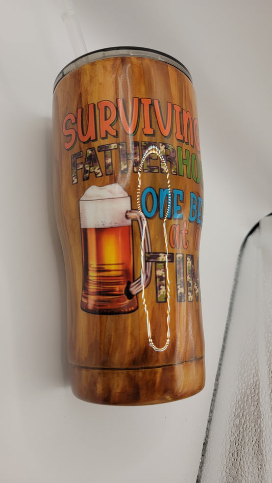 20oz Surviving fatherhood one beer at a time woodgrain tumbler