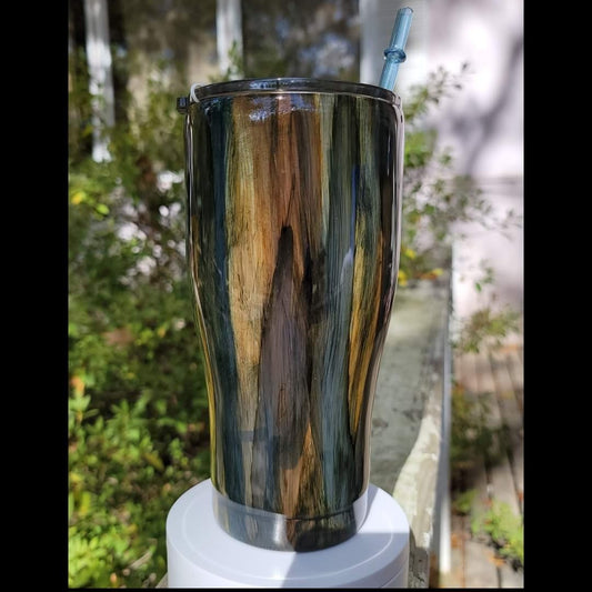 30oz epoxy woodgrain with slight blues tumbler